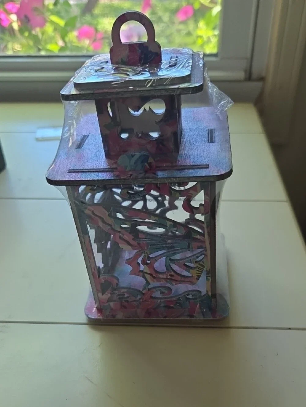 Decorative Butterfly Cutout Lantern - Pink Blue Floral